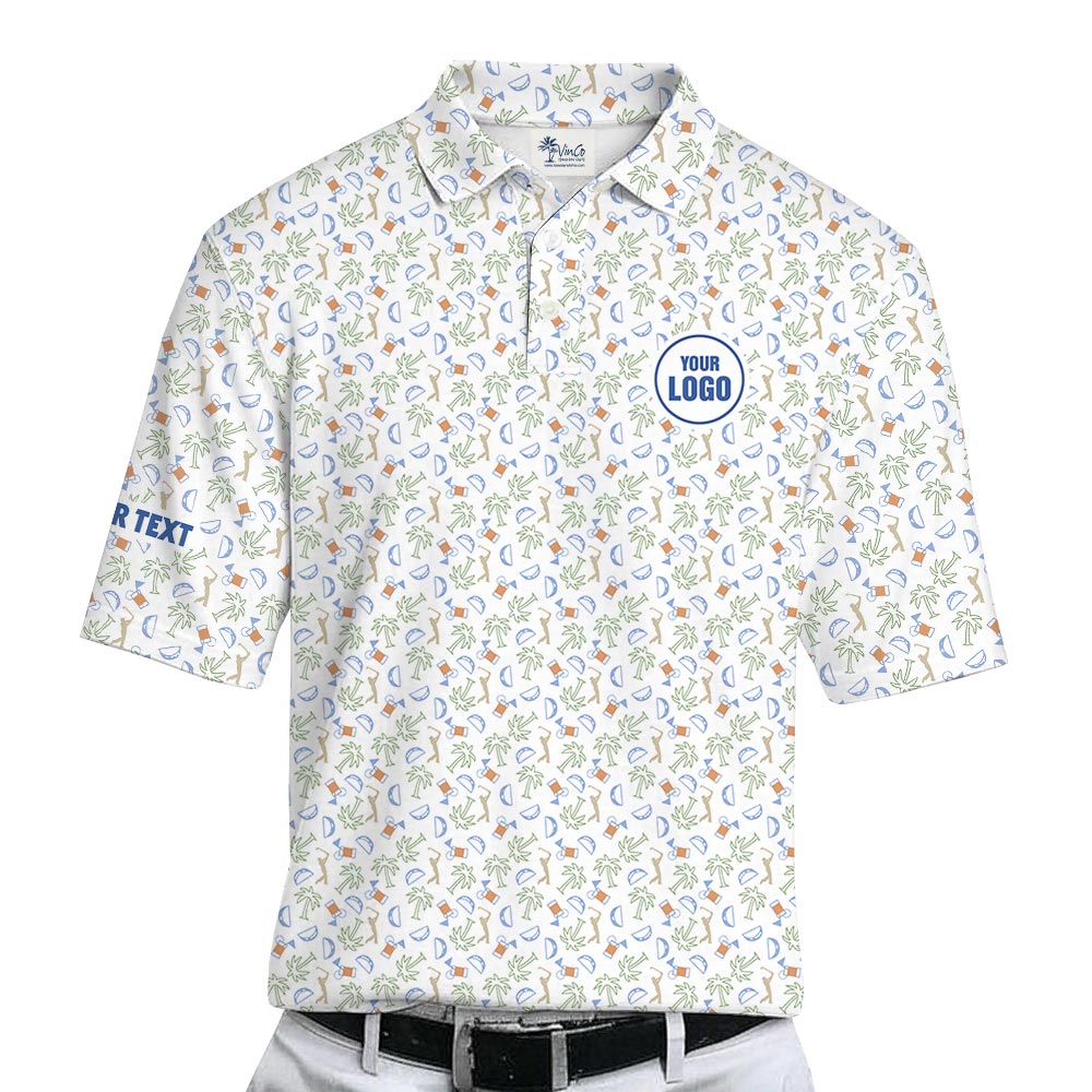 Custom Logo And Name Golf Polo Shirt For Team White