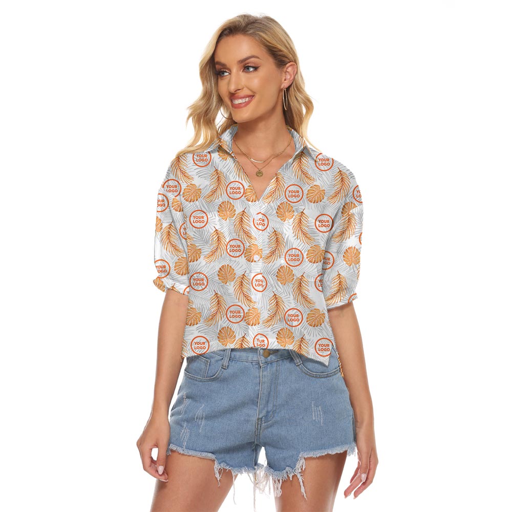 Custom Women’s Crop Hawaiian Shirt - Tropical Fern Pattern with New Live Preview