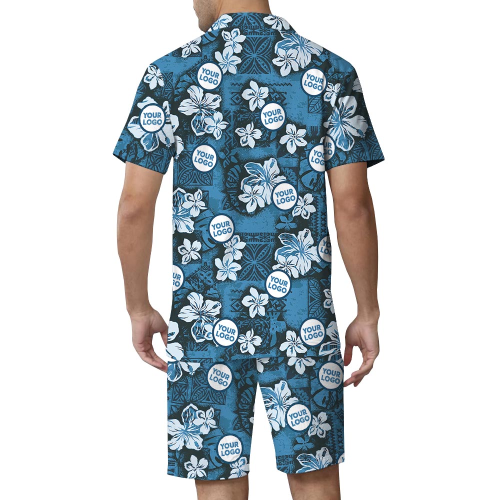 [Logo + Color] Custom Navy Hawaiian Set with Hibiscus Design and New Live Preview
