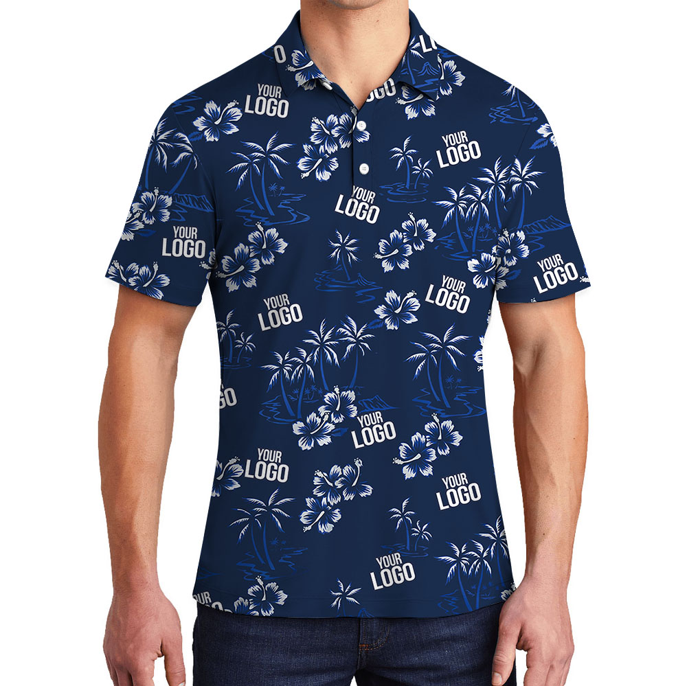 [Multiple Logos] Custom Navy Blue Hawaiian Polo Shirt With New Live Preview - variant image 1