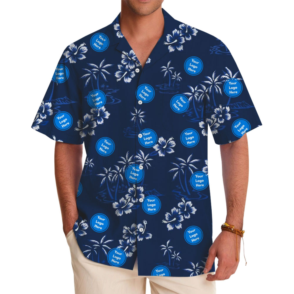 [Multiple Logos] Custom Navy Blue Hawaiian Shirt With New Live Preview - variant image 1