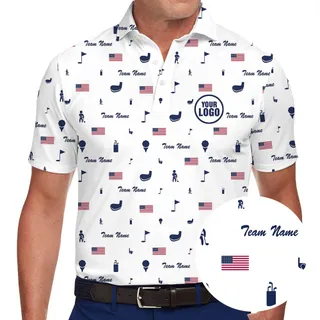 Custom Golf Polo Shirt With Team Logo And Name American Flag