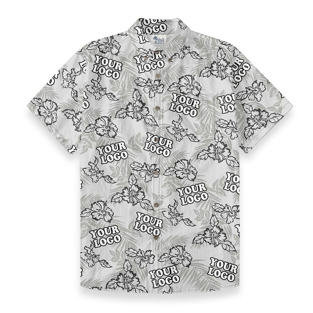 Gray Tropical Custom Logo Button Down Hawaiian Shirt Cotton - variant image 1