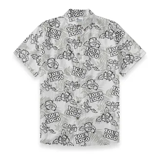 Gray Tropical Custom Logo Button Down Hawaiian Shirt Cotton