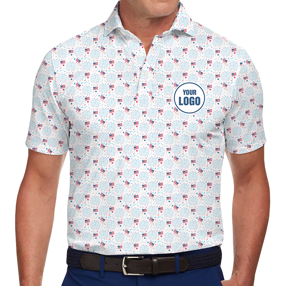 Patriotic 4th of July Custom Logo Polo Shirt with American Flag Design - variant image 1