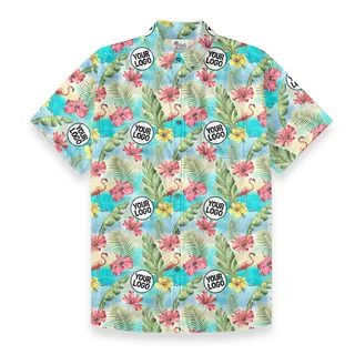 Tropical Flamingo Custom Logo Cotton Hawaiian Button Down Shirt