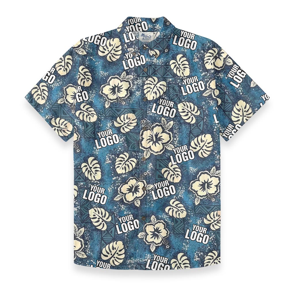 Personalized Logo Vintage Blue Button Down Cotton Aloha Shirt - variant image 1