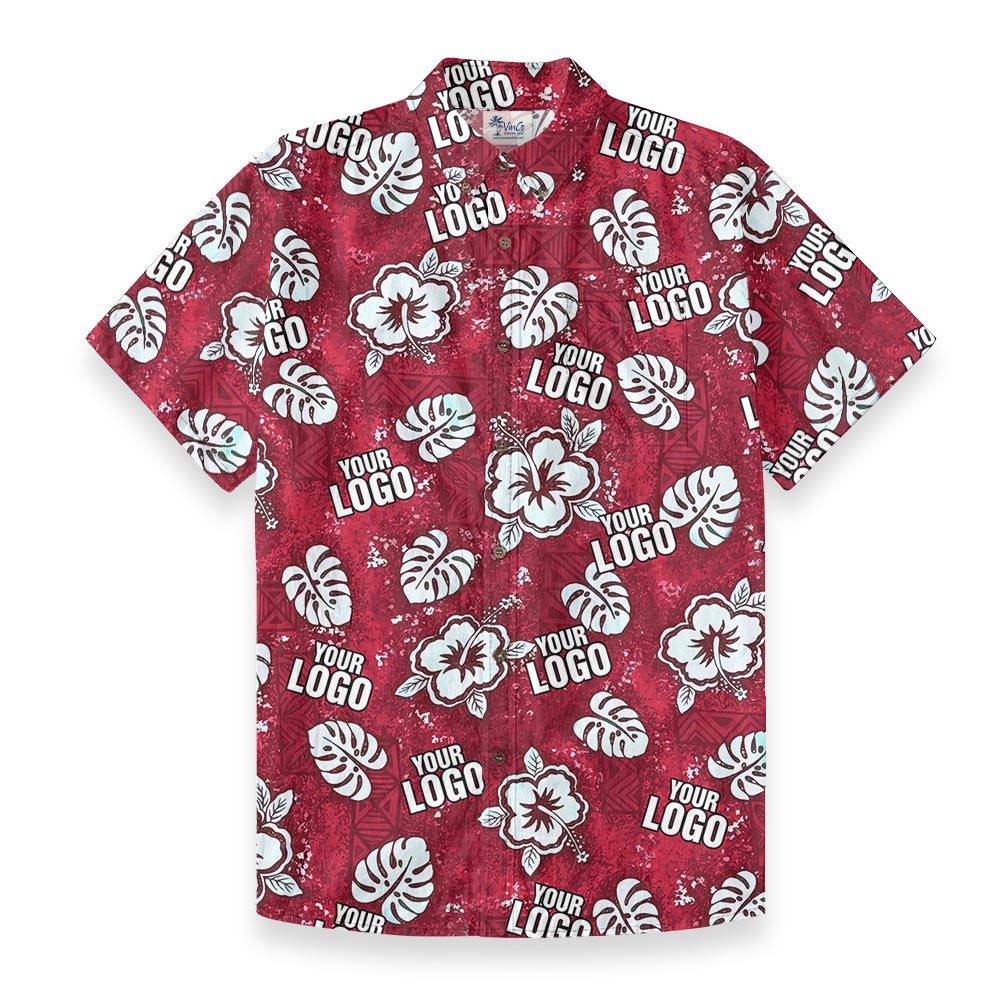 Red Personalized Button Down Hawaiian Cotton Shirt - variant image 1