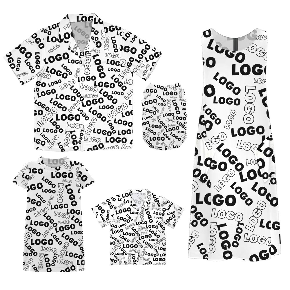 Fully Custom Logo Matching Hawaiian Shirt And Dress For Family