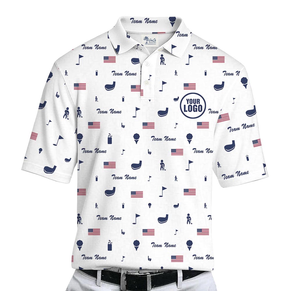 Custom Golf Polo Shirt With Team Logo And Name American Flag