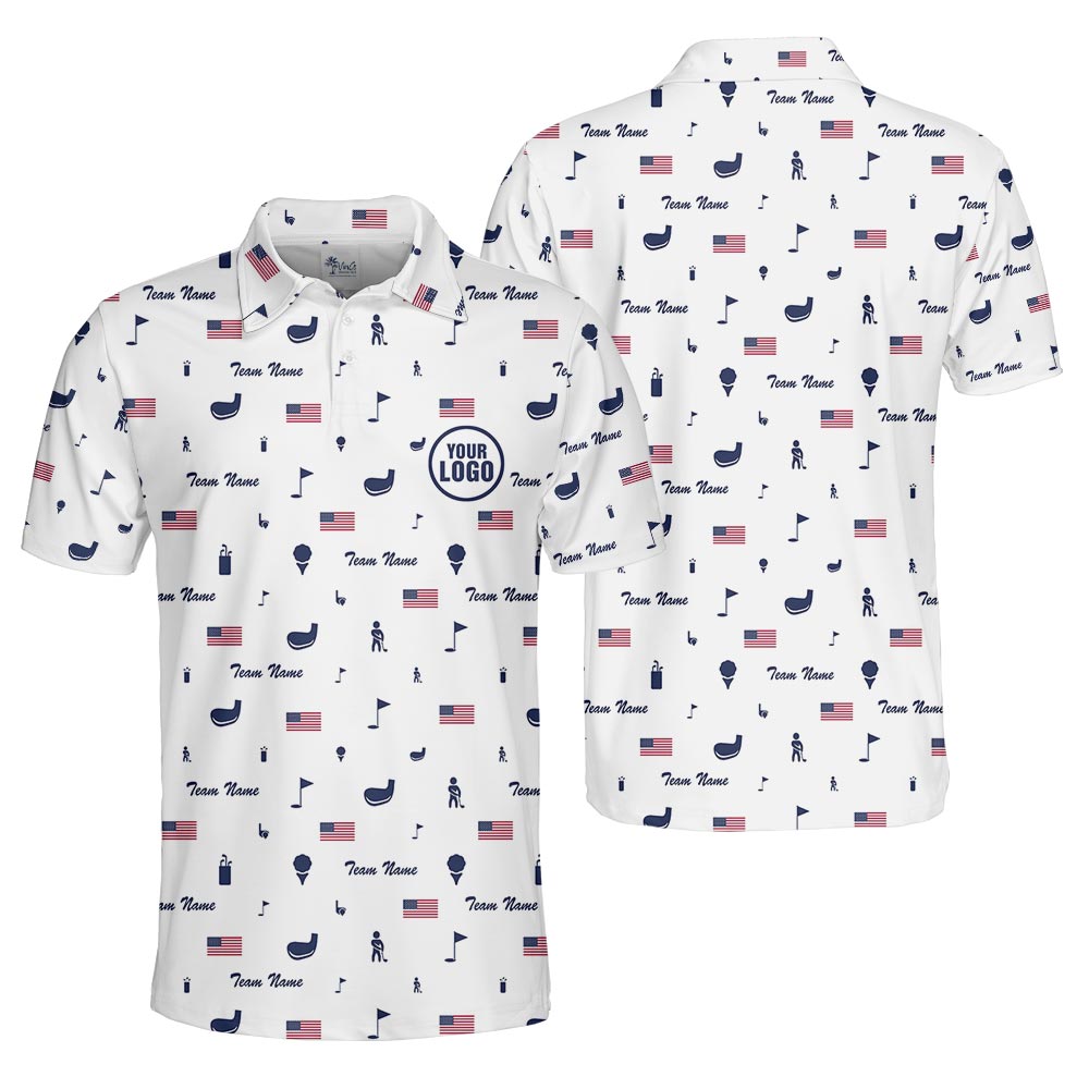 Custom Golf Polo Shirt With Team Logo And Name American Flag