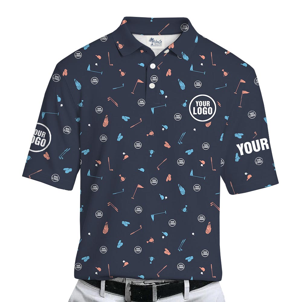 Custom Golf Logo And Name Polo Shirt For Company Navy
