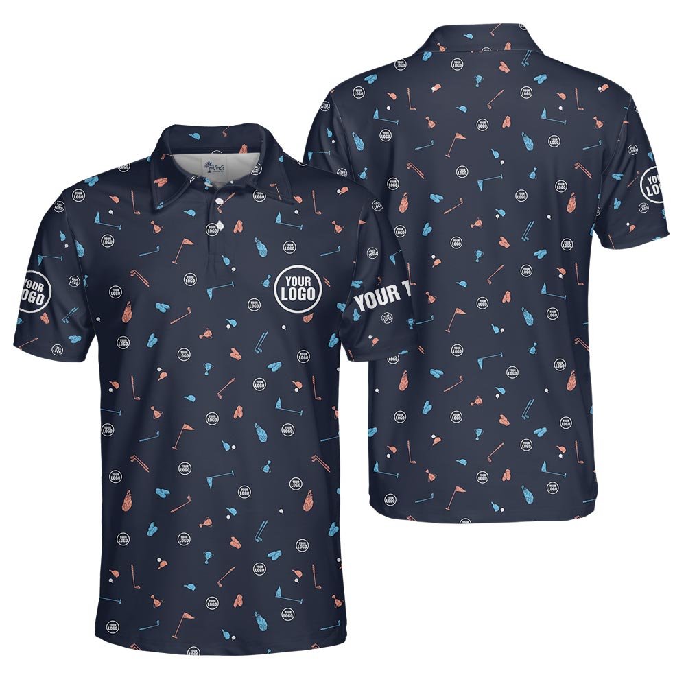 Custom Golf Logo And Name Polo Shirt For Company Navy