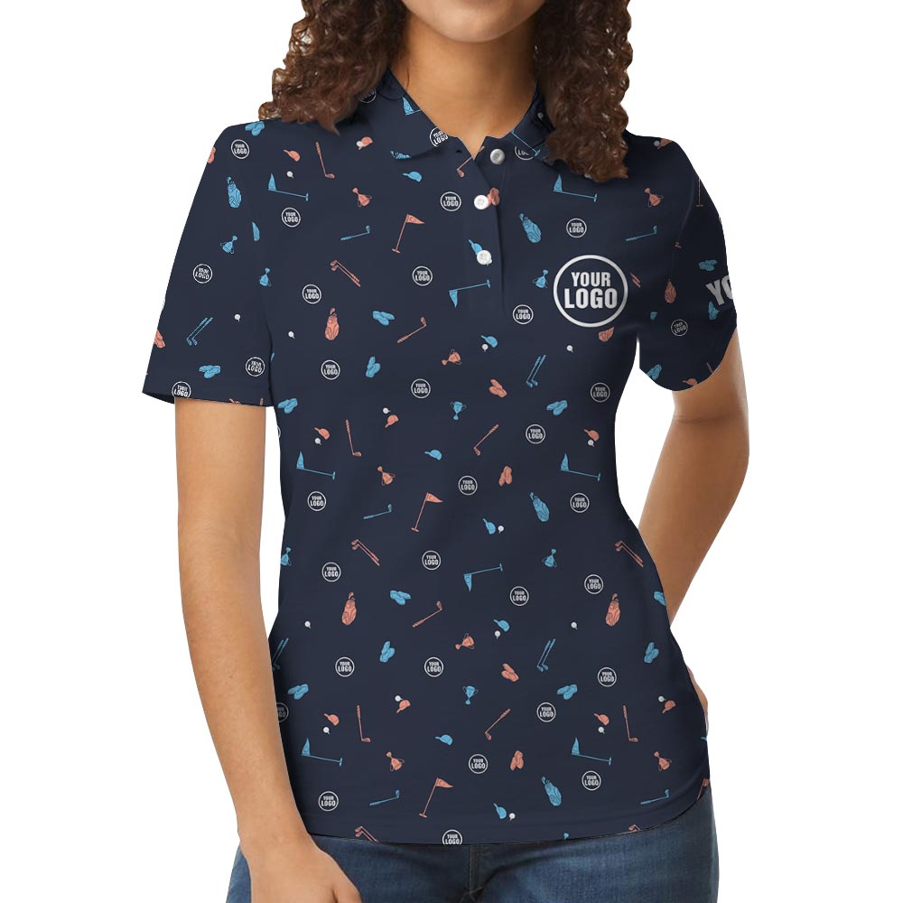 Custom Golf Logo And Name Polo Shirt For Company Navy