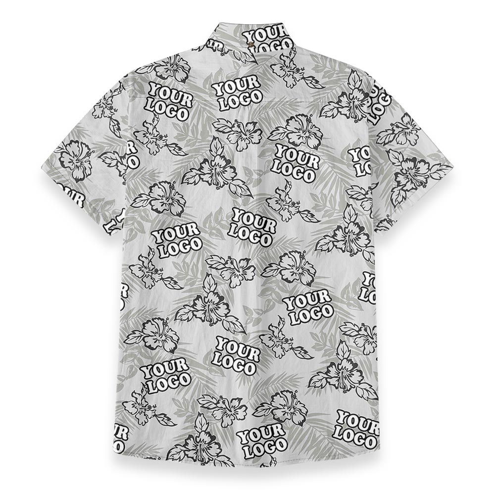 Gray Tropical Custom Logo Button Down Hawaiian Shirt Cotton
