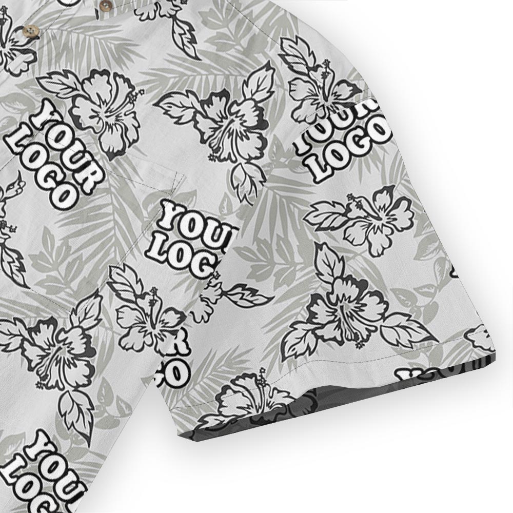 Gray Tropical Custom Logo Button Down Hawaiian Shirt Cotton
