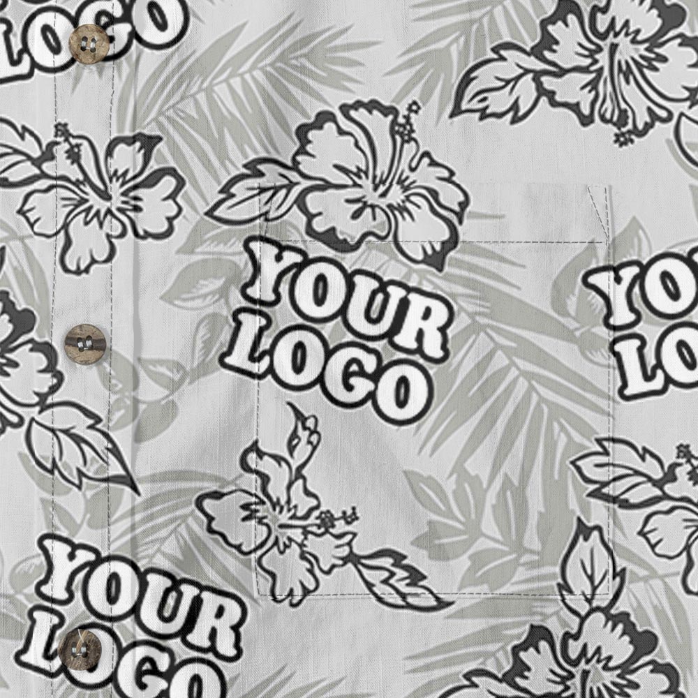 Gray Tropical Custom Logo Button Down Hawaiian Shirt Cotton