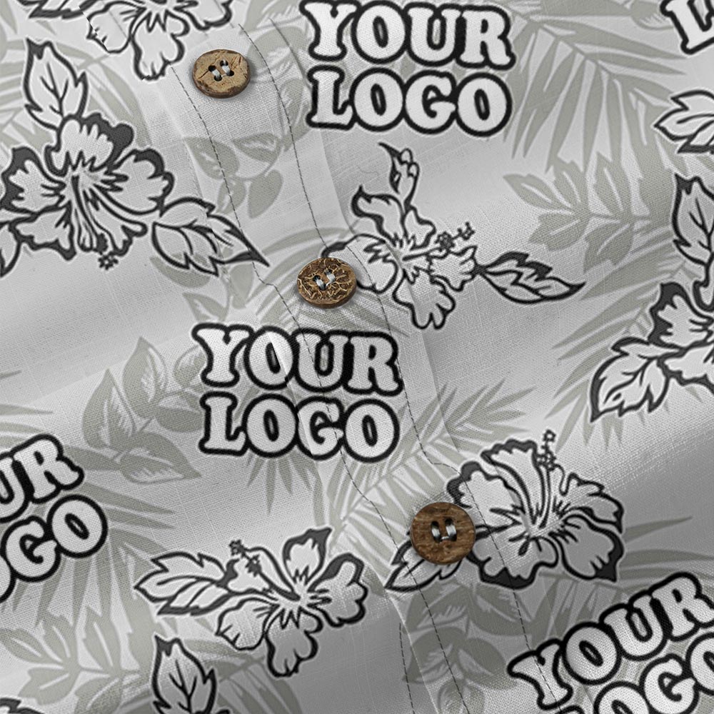Gray Tropical Custom Logo Button Down Hawaiian Shirt Cotton