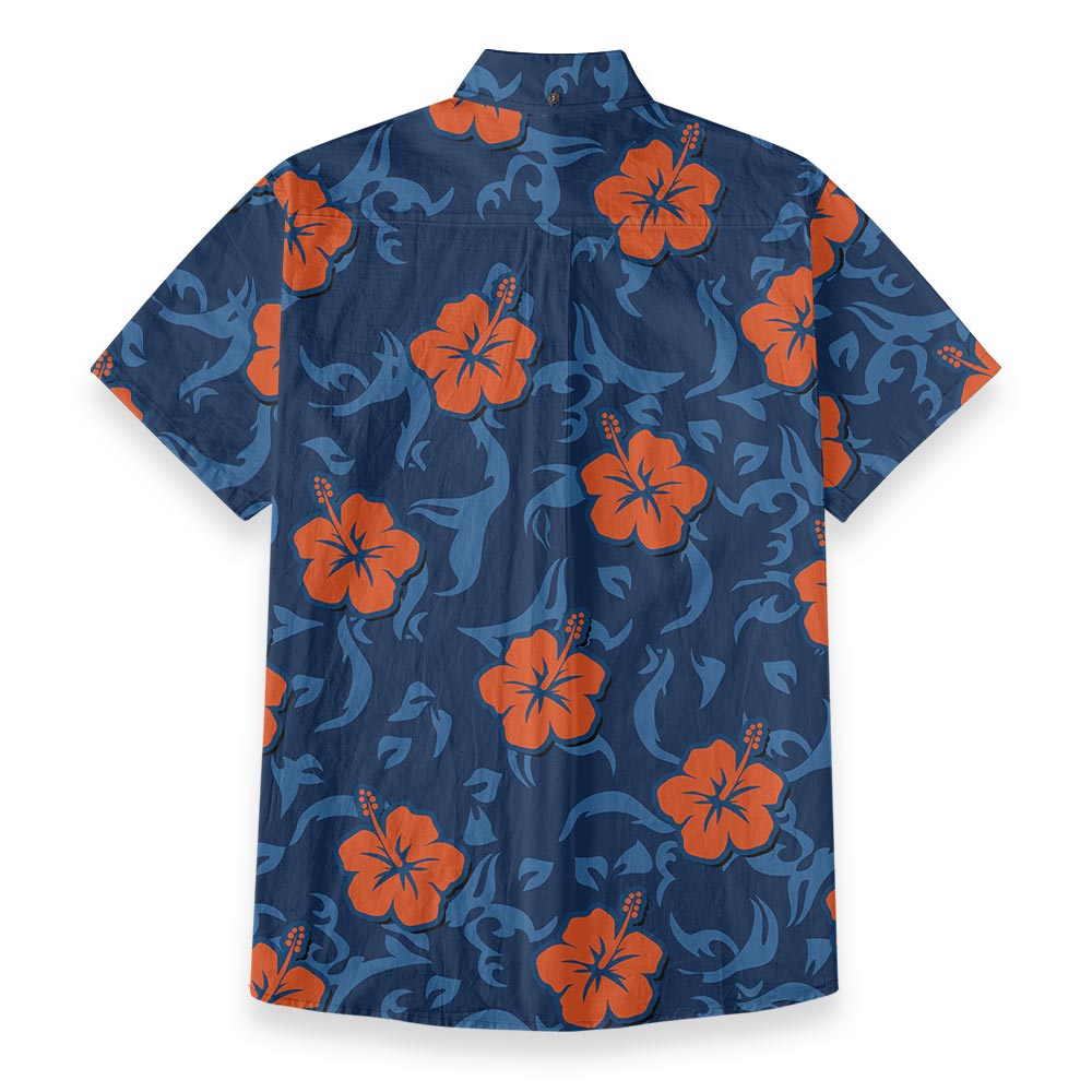 Hibiscus Navy Hawaiian Button Down Shirt Cotton