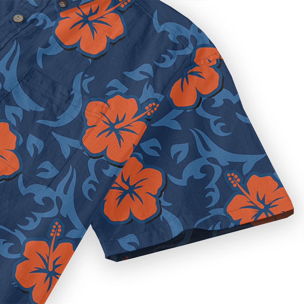 Hibiscus Navy Hawaiian Button Down Shirt Cotton