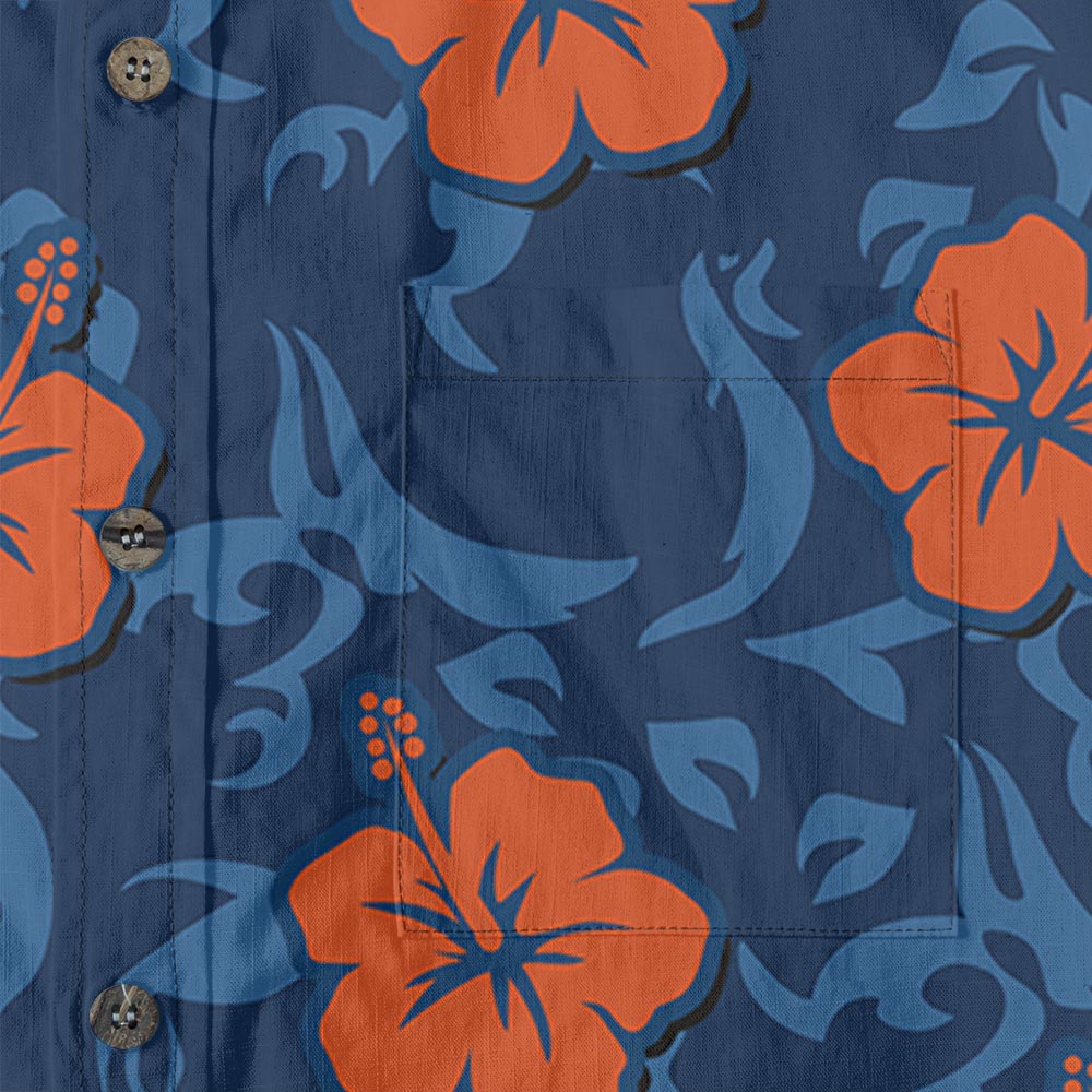Hibiscus Navy Hawaiian Button Down Shirt Cotton