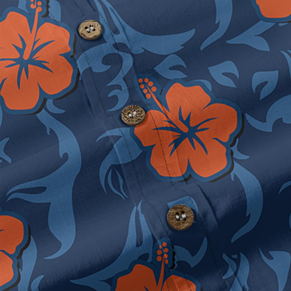 Hibiscus Navy Hawaiian Button Down Shirt Cotton