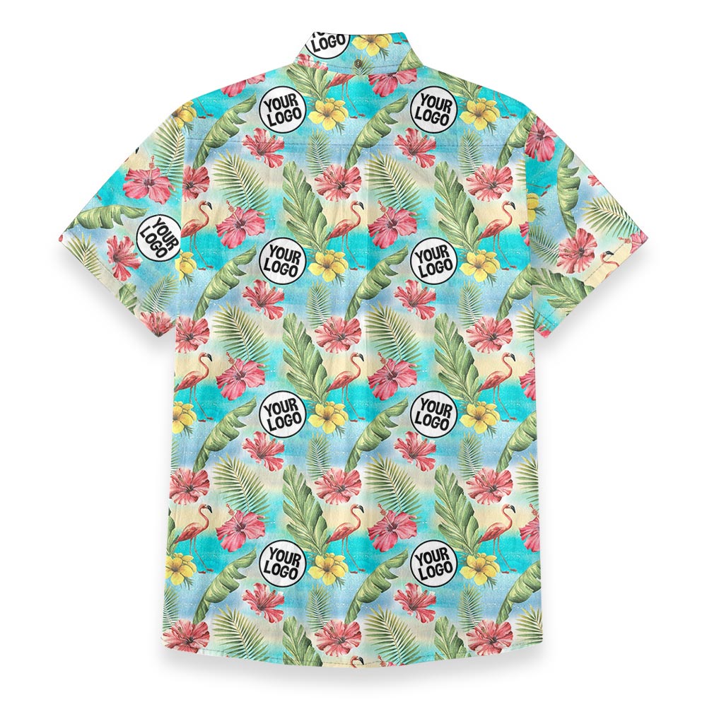 Tropical Flamingo Custom Logo Cotton Hawaiian Button Down Shirt