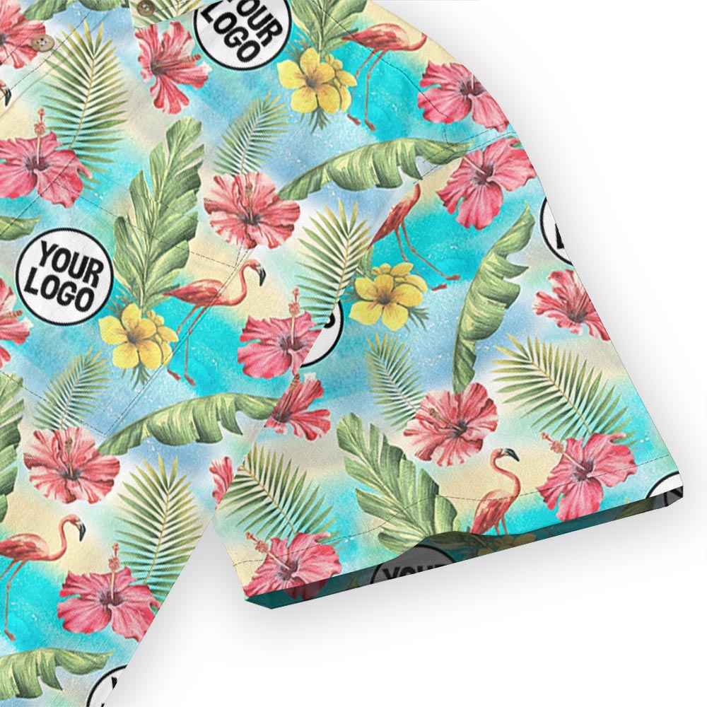 Tropical Flamingo Custom Logo Cotton Hawaiian Button Down Shirt