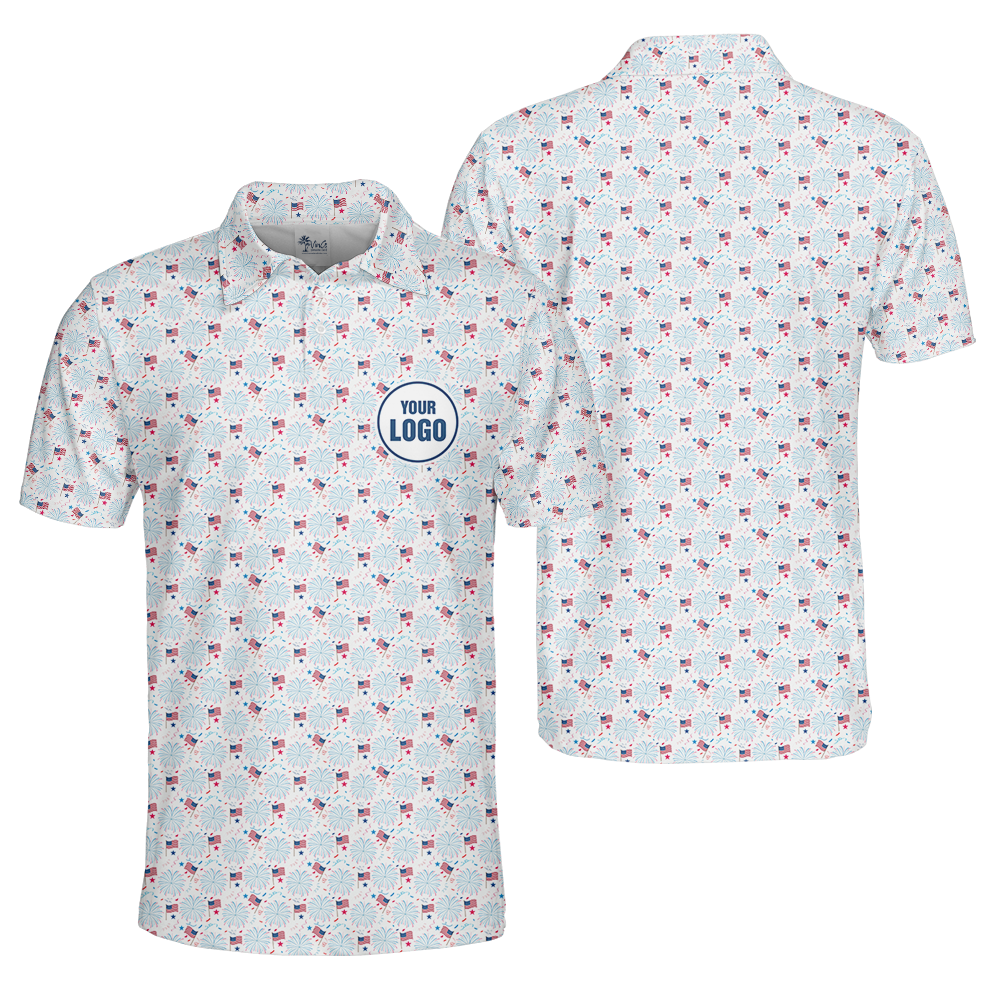 Patriotic 4th of July Custom Logo Polo Shirt with American Flag Design