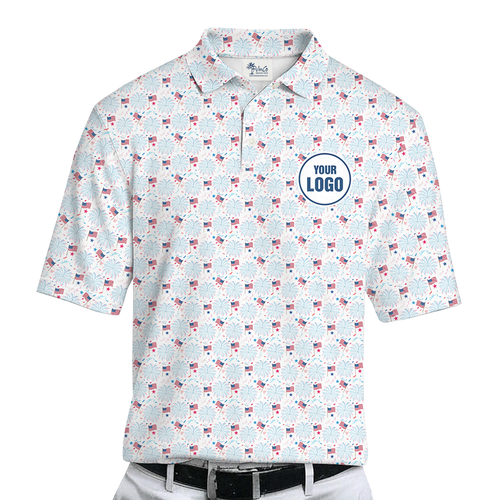Patriotic 4th of July Custom Logo Polo Shirt with American Flag Design