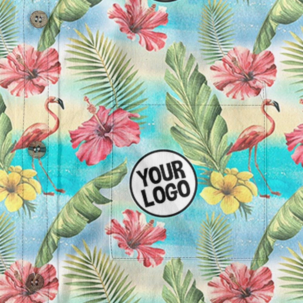 Tropical Flamingo Custom Logo Cotton Hawaiian Button Down Shirt