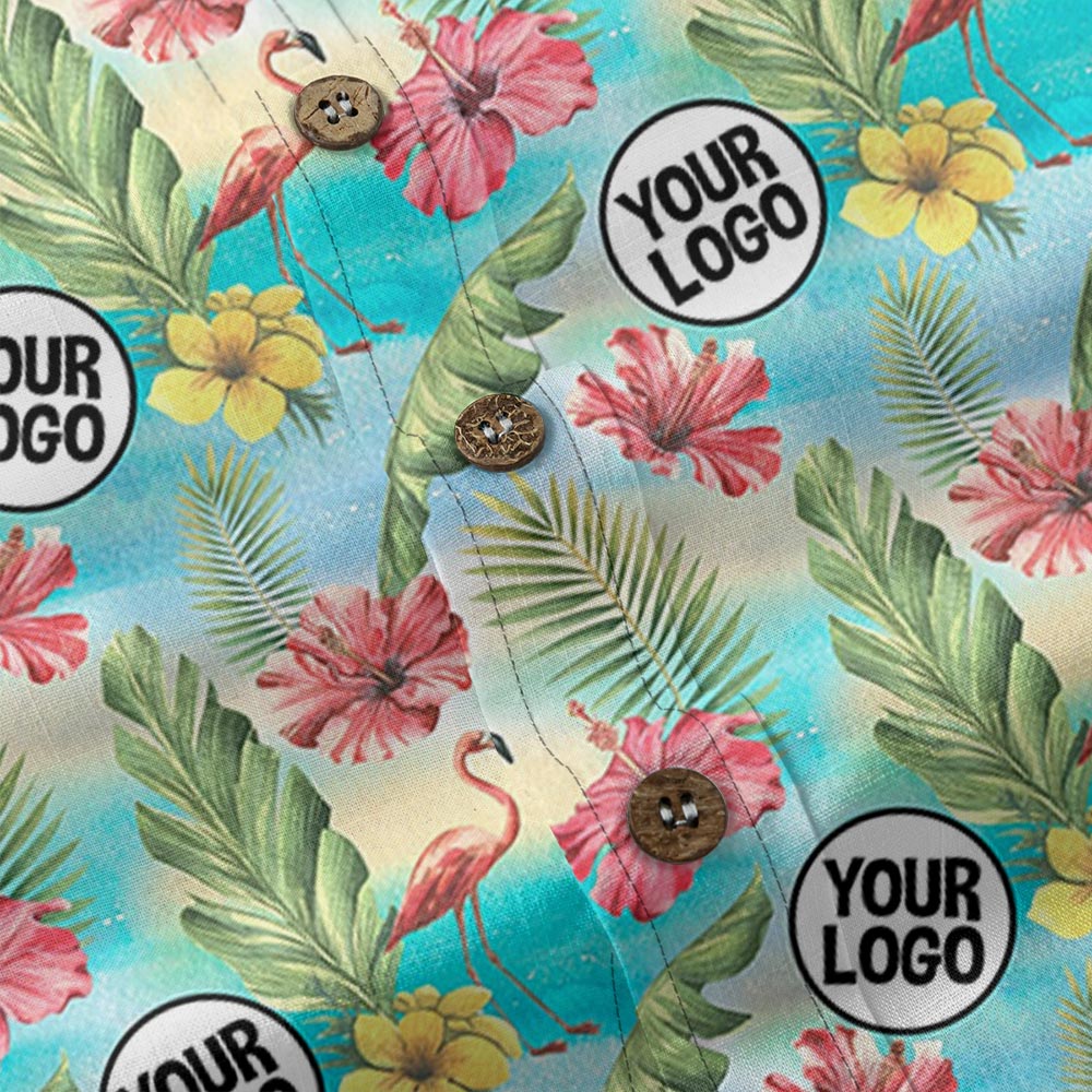 Tropical Flamingo Custom Logo Cotton Hawaiian Button Down Shirt