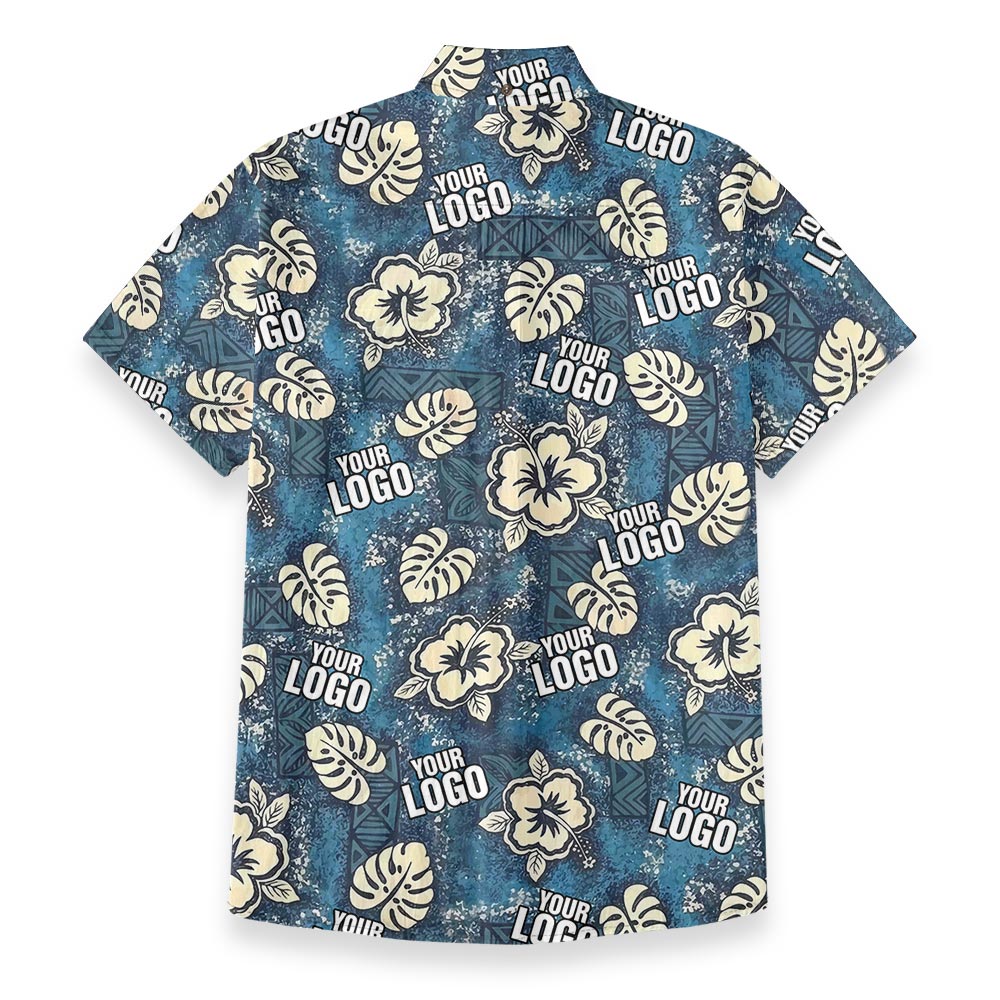 Personalized Logo Vintage Blue Button Down Cotton Aloha Shirt