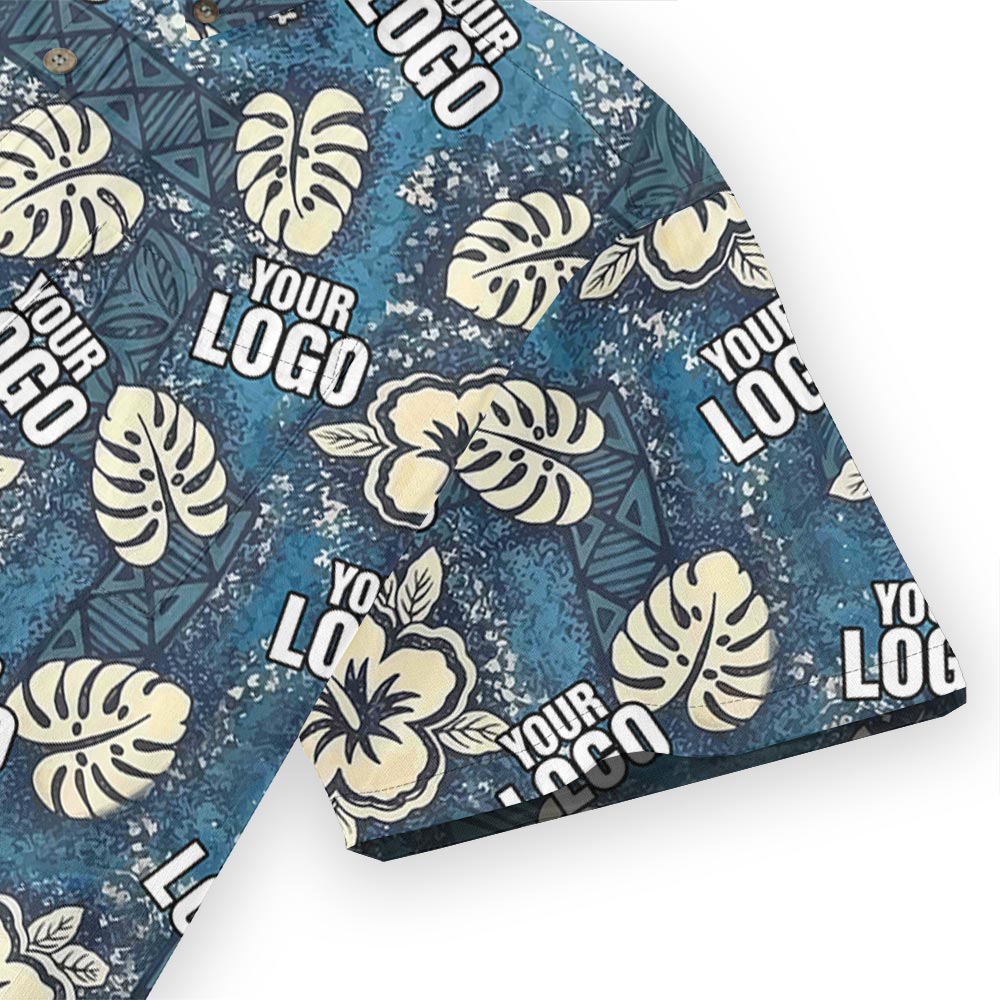 Personalized Logo Vintage Blue Button Down Cotton Aloha Shirt