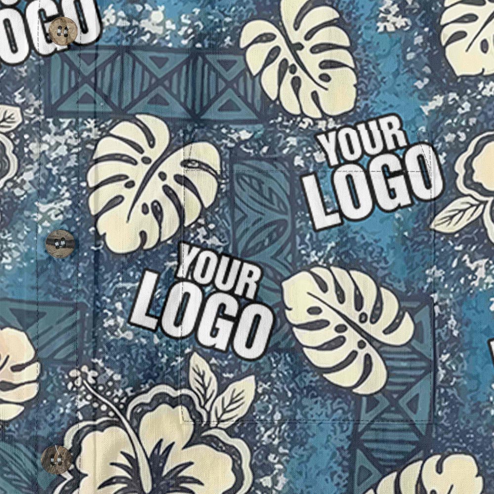 Personalized Logo Vintage Blue Button Down Cotton Aloha Shirt