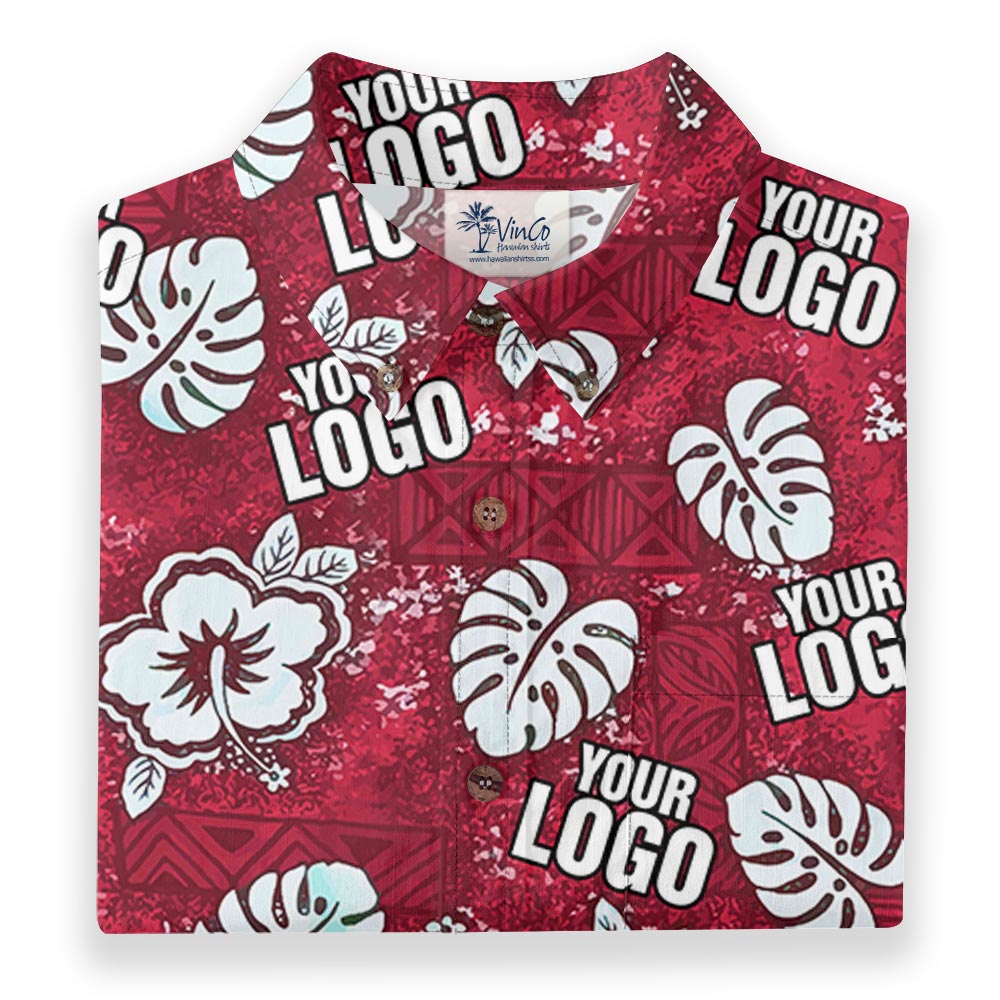Red Personalized Button Down Hawaiian Cotton Shirt