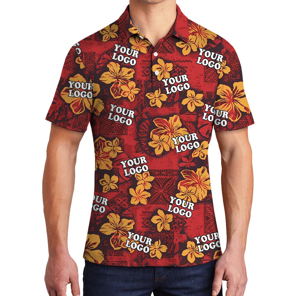 Vintage Red Hibiscus Custom Company Logo Polo Shirt - variant image 1