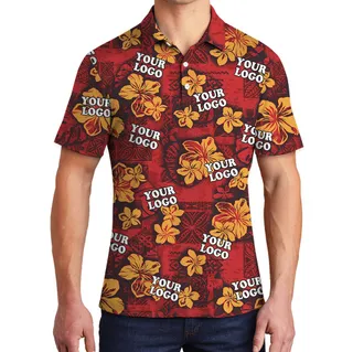 Vintage Red Hibiscus Custom Company Logo Polo Shirt