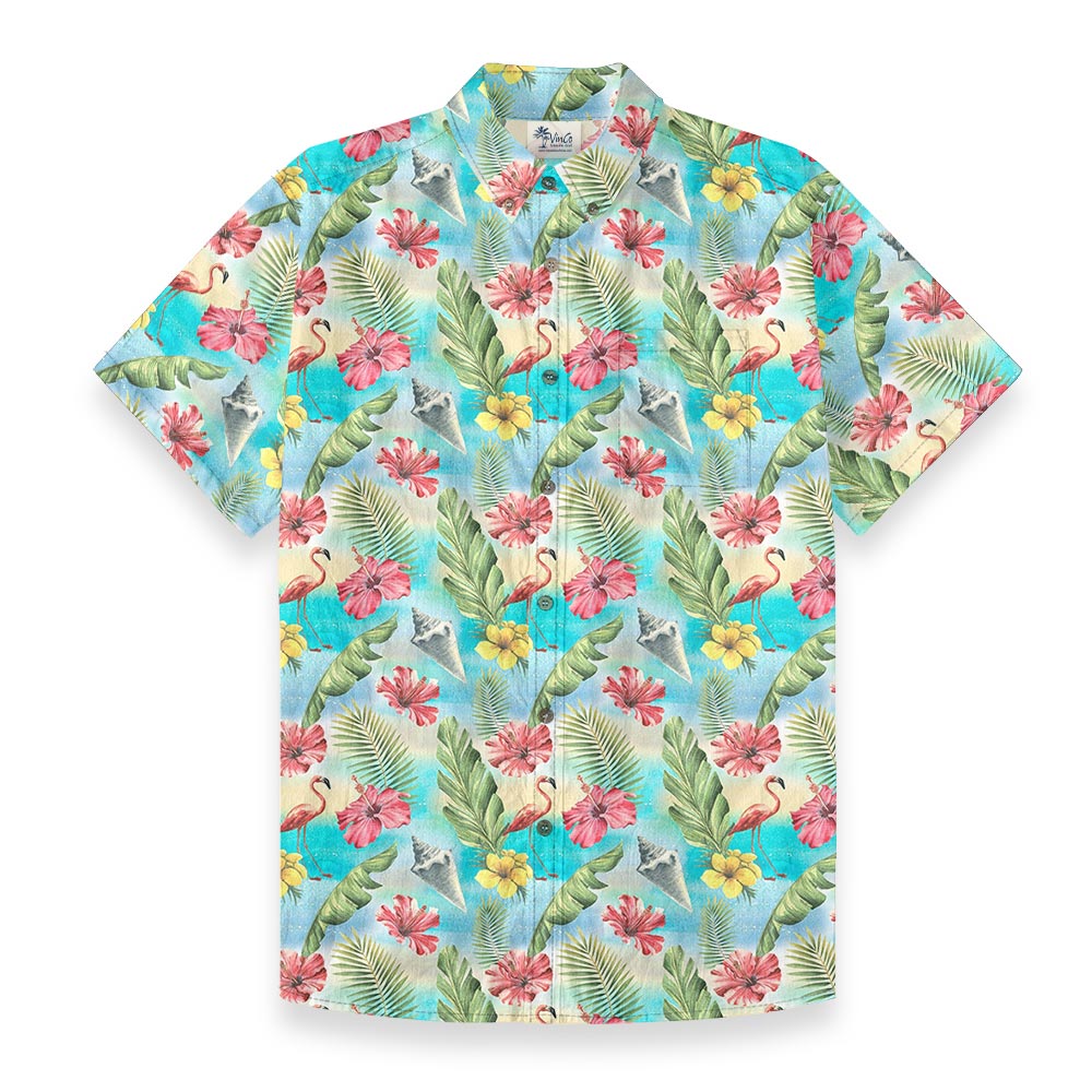 Tropical Flamingo Paradise Men’s Button Down Hawaiian Shirt - variant image 1
