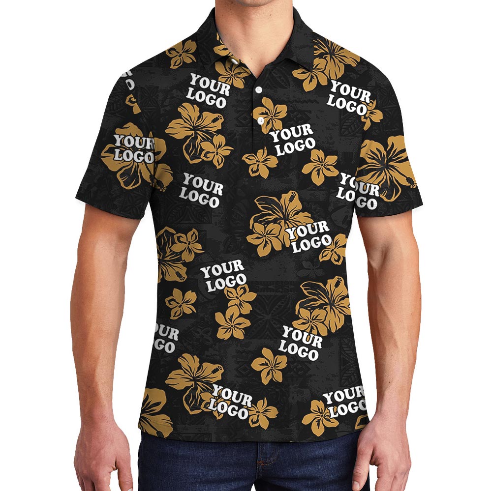 Bulk Order Black Floral Personalized Hawaiian Polo Shirt - variant image 1