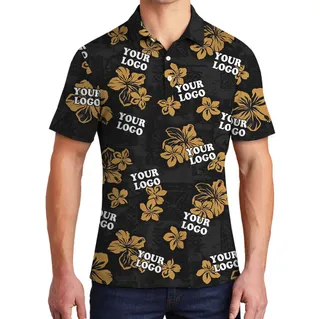 Bulk Order Black Floral Personalized Hawaiian Polo Shirt