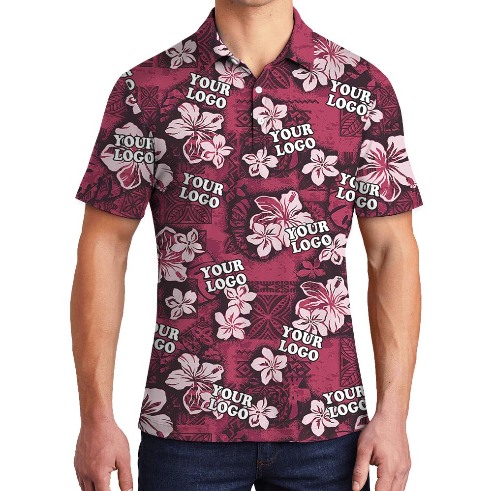 Custom Logo Pink Hawaiian Hibiscus Vintage Polo Shirt - variant image 1