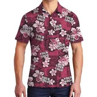 Custom Logo Pink Hawaiian Hibiscus Vintage Polo Shirt