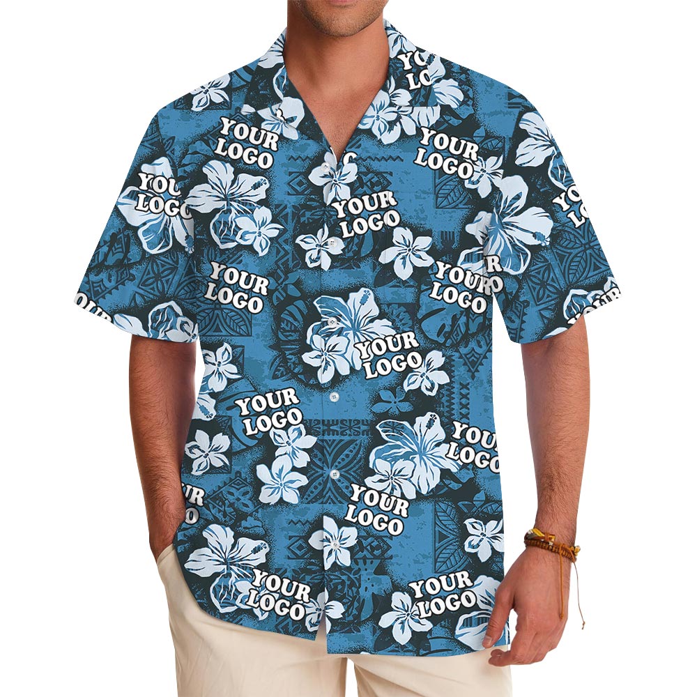 Vintage Blue Personalized Hawaiian Shirt With Logo - variant image 1