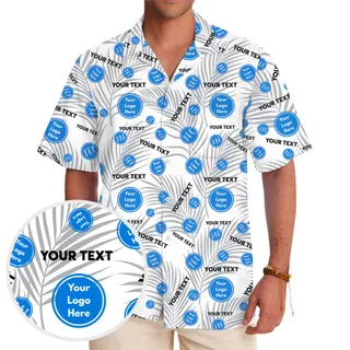 Custom Logo And Text White Hawaiian Shirt With Pockets