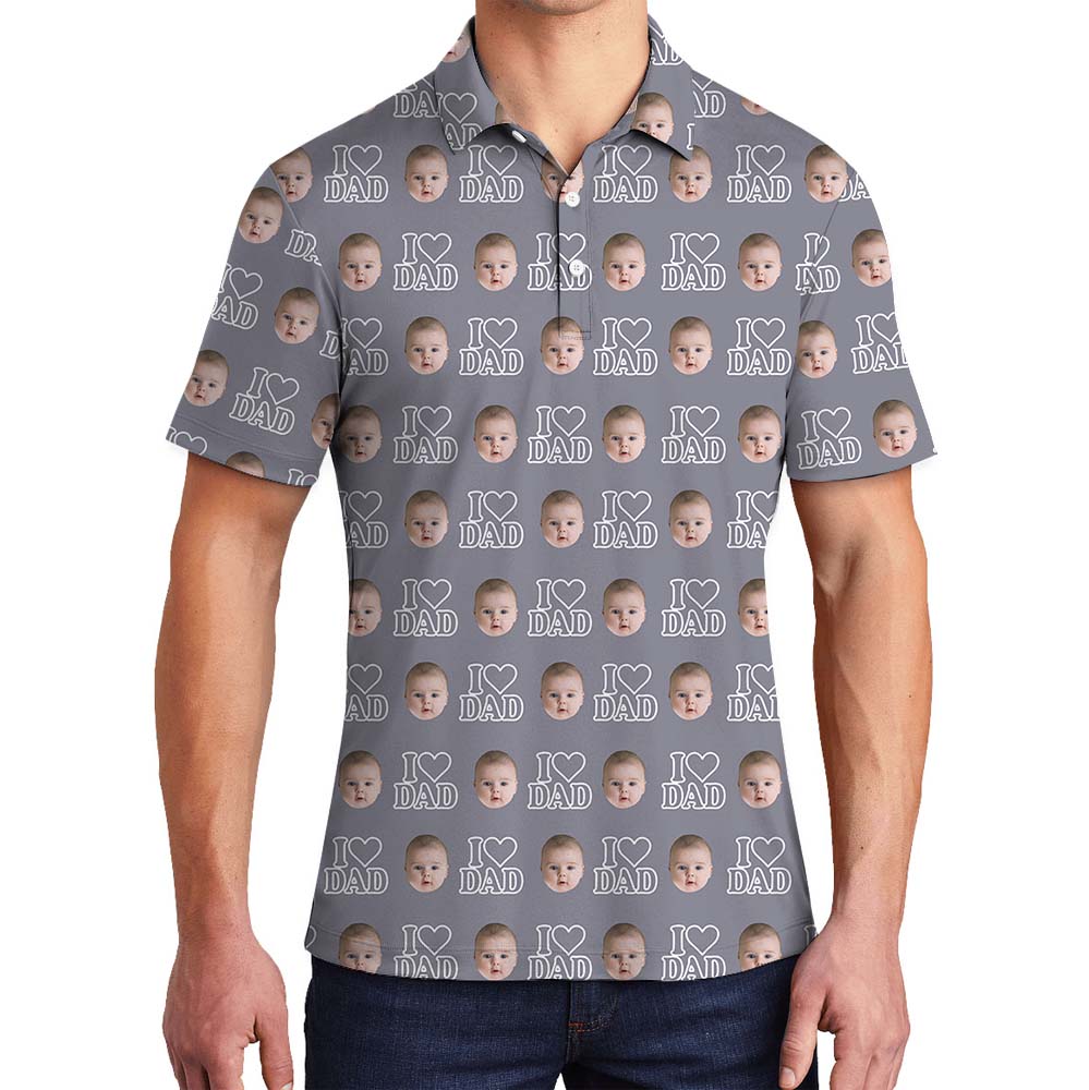 Custom Face I Love Dad Golf Shirt With Preview - variant image 1