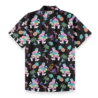 Funny Neon Bigfoot Hawaiian Black Button Down Cotton