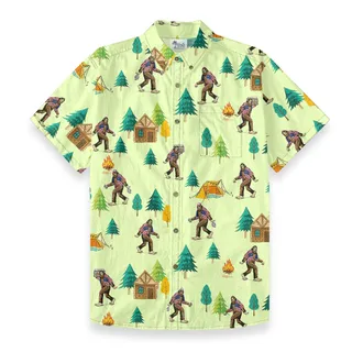 American Bigfoot Camping Hawaiian Camp Shirt Button Down