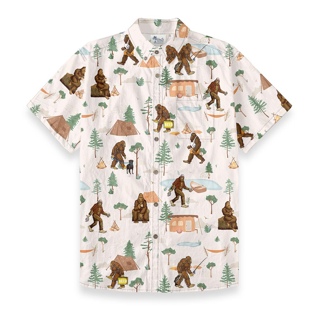 Bigfoot Camping Button Down Cotton Hawaiian Shirt - variant image 1