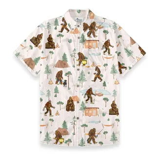 Bigfoot Camping Button Down Cotton Hawaiian Shirt